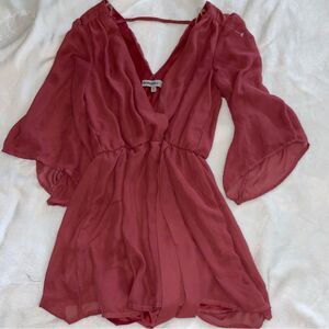 Bailey Blue V-Neck Red Romper Chiffon Open Back Short